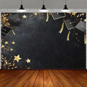 2D Flat, Graduation Backdrop with Caps, Tassels& Stars- Elegant Graduation Decor Suitable for Party Background, Durable Banner for Graduation Parties, Baptisms, First Communion, Celebrations- Ideal for Photo Backgrounds& Decorations, 2D Flat