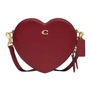 COACH Series 19 Solid Color Heart-Shaped Zipper Closure Glove-Tanned Leather Crossbody Bag for Women in Cherry Red