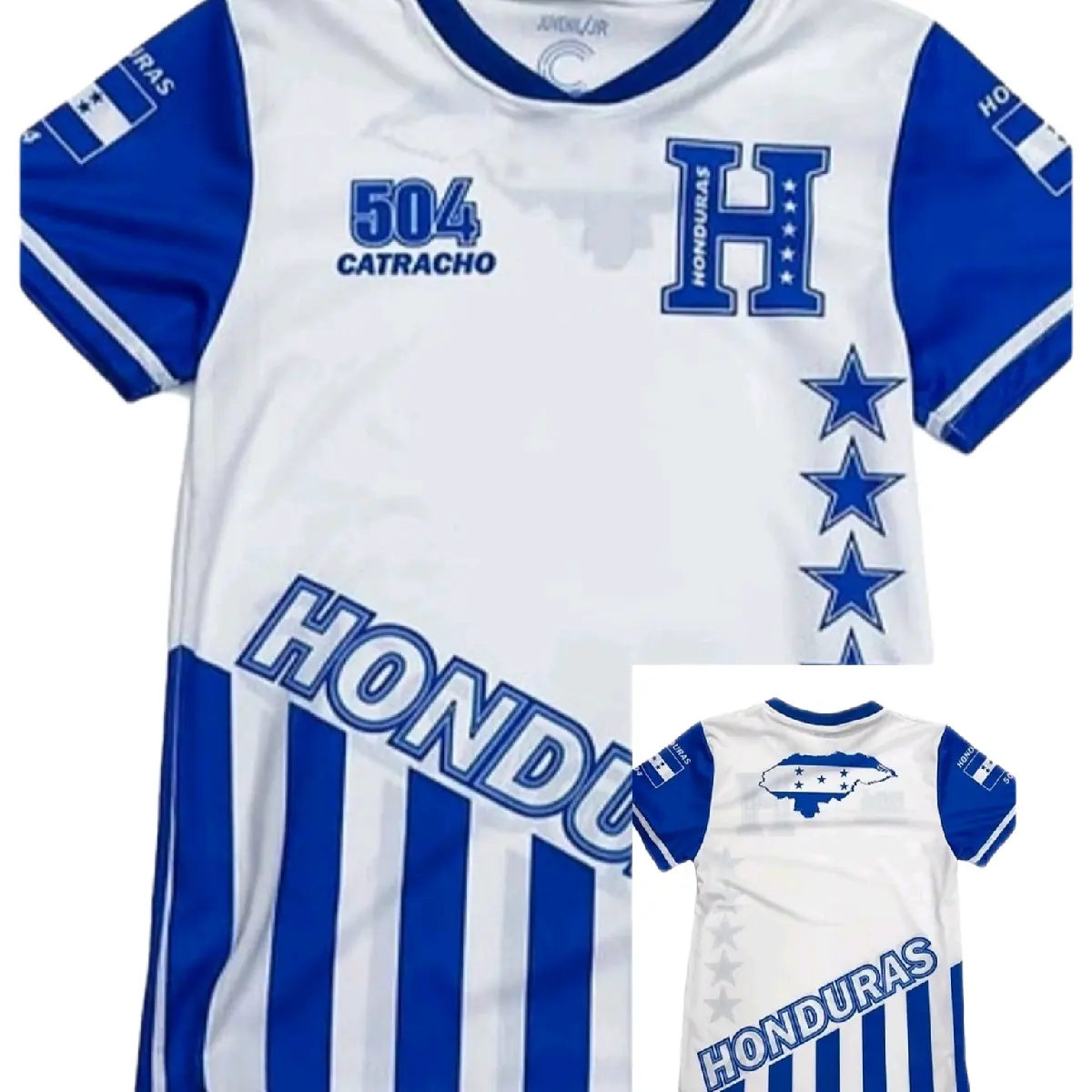 Honduras 504 Playeras Jersey - White and Blue, Short Sleeve, Team Logo Design, Ideal for Fans and Supporters