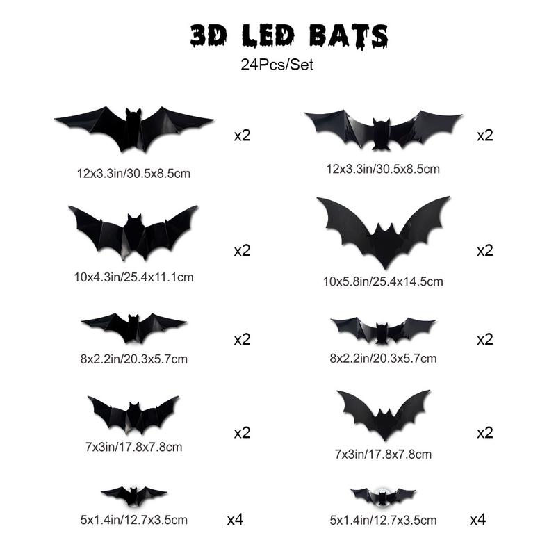 Product Introduction of BougeRV 3D Bat Design LED Decorations 12pcs/24pcs Set Spooky Ornaments for Home Party Festival Halloween Easy Install Wall Stickers Smooth Application - Decorative 0