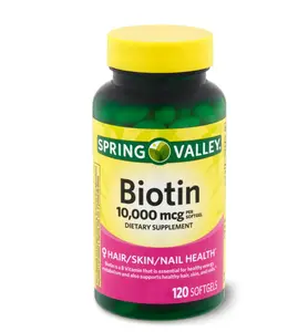 Spring Valley Biotin Hair/Skin/Nails Health Dietary Supplement Softgels, 10,000 Mcg, 120 Count