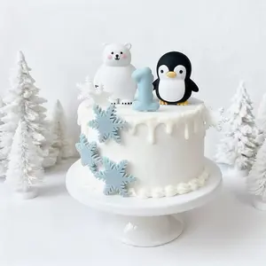 Cute Penguin Winter Snowflake Birthday Cake Decoration, Baby Full Moon Hundred Days First Birthday, Sweet Treats Stand Insert, Home Decor Mini Ornament