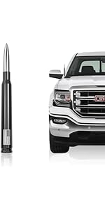 7 in Rubber Bullet Antenna with Flag Face Adjust for GM Chevy Silverado (Redline, High Country, ZR2), GMC Sierra 1500-3500 HD, Avalanche, Denali - Metal-Aluminum Build, Threaded Bolt, Anti-Theft, Carwash Safe Truck Exterior Accessory Gift