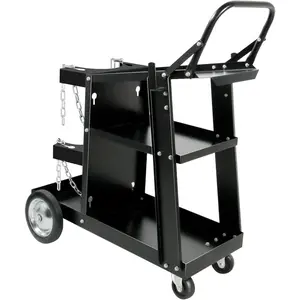 Cart Welder Cart for MIG/TIG Welder and Plasma, 3-Tier Cart with Wheels Handles and Gas Tank Holder, Black, 27.7" x 11.4" x 29.7"