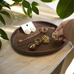 High-End Vintage Walnut Wood Jewelry Display Tray, Real Wood Earring and Stud Holder, Decorative Wooden Storage Organiser Plate for Accessories, Home Decor Organiser