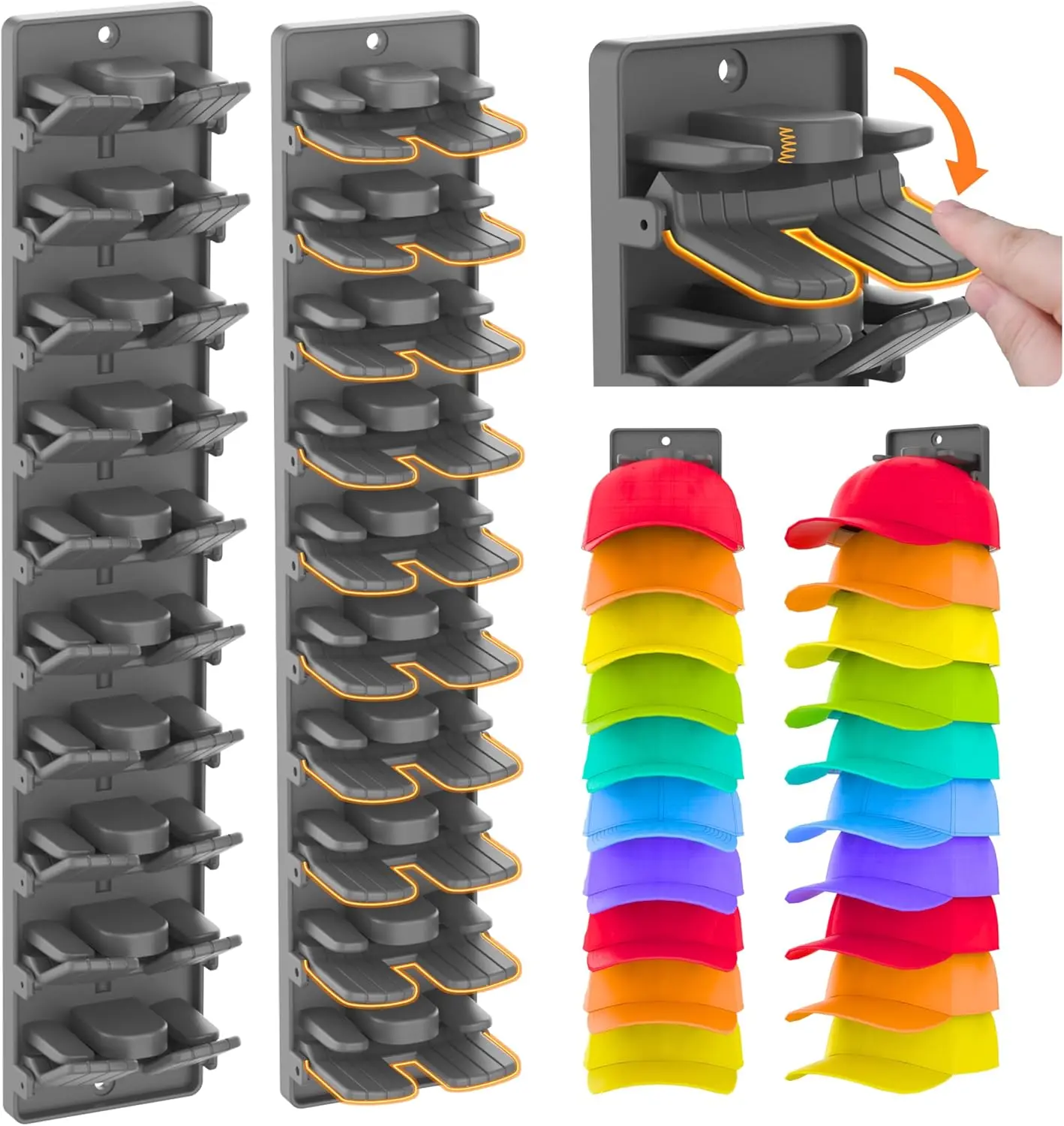 Wall-Mounted Multilayer Hat Organizer,Flexible Hatstand for Multiple Hat Varieties Features Spring Clamps and Flexible Mounting Preferences for Elegant Display Home Otherwise Store