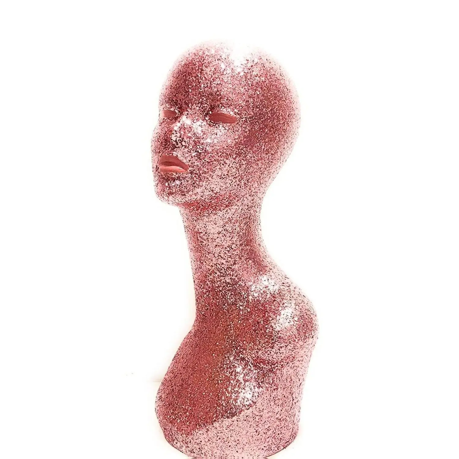 Pink Glitter Plastic Mannequin Head - Sparkling Finish