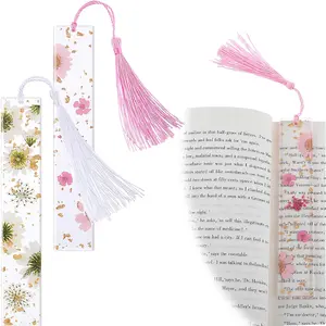 Dimeho 2 Pack Book Marks Tassels Dried Flower Bookmarks Clear Pressed Floral Book Markers Durable Handmade Cute Book Marking Accessories Gift for Students Bookworms Increase Reading Interest