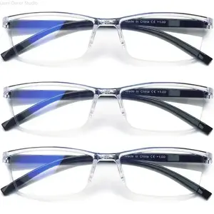 3-Pack Half Rim Blue Light Blocking Reading Glasses for Men Women, Clear Frame Anti Eyestrain Computer Glasses, Lightweight +1.00 Diopter Readers for Daily Use