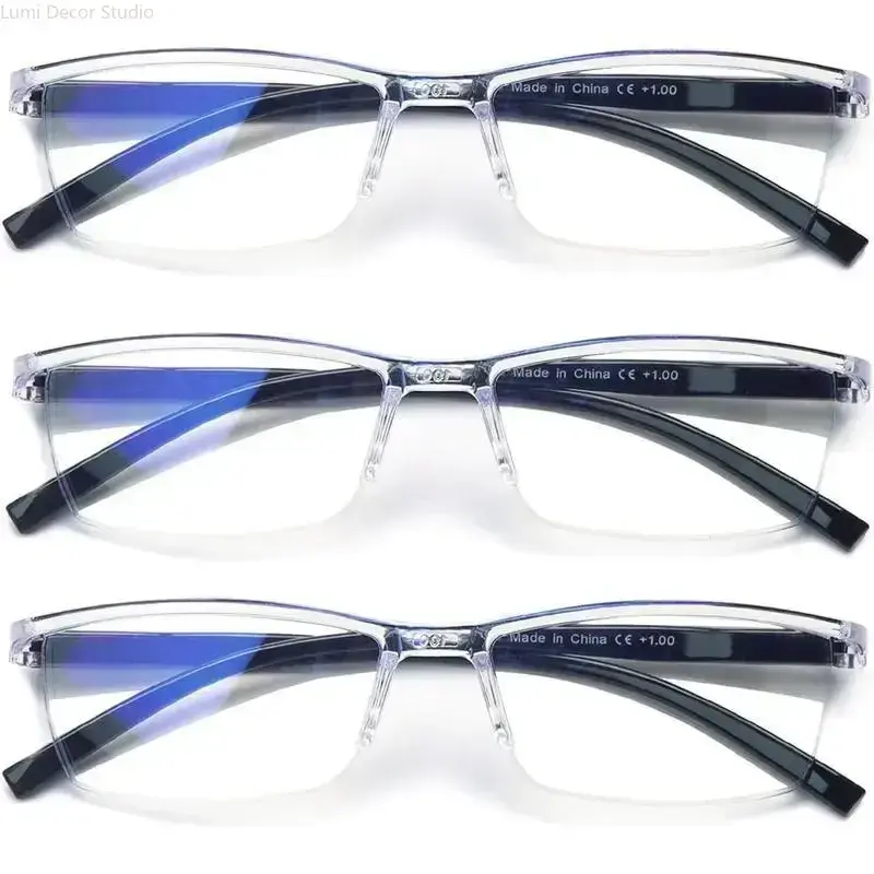 3-Pack Half Rim Blue Light Blocking Reading Glasses for Men Women, Clear Frame Anti Eyestrain Computer Glasses, Lightweight +1.00 Diopter Readers for Daily Use