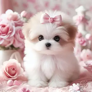 DIY 5D Diamond Painting Kit of a Puppy with Bow and Paw, Animals, Full Drill Mosaic Craft for Home Wall Decor & Gift Idea