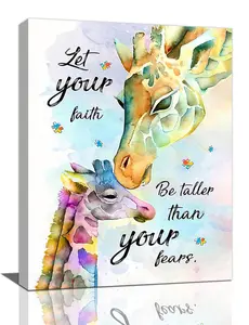 Giraffe Decor Wall Art Faith Wall Decor Giraffe Canvas Decorated Prints Painting Framed Artwork for Kids Room living room Bedroom