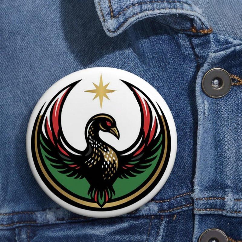 Black Community Bird Logo Button Pin – Colorful Star Graphic Badge for Jackets & Bags