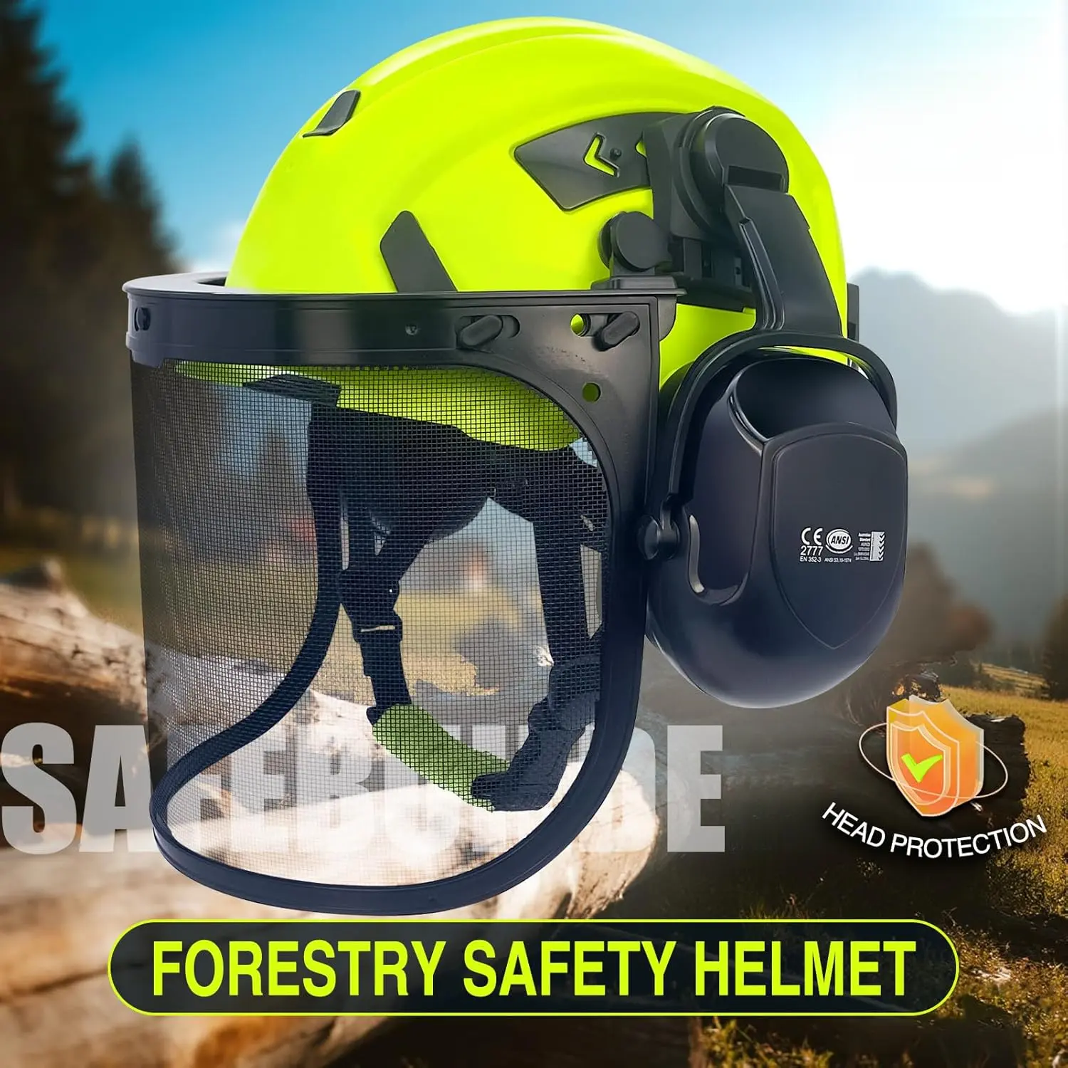 3-in-1 Forestry Safety Helmet, Class C Hard Hat with Mesh Face Shield ...