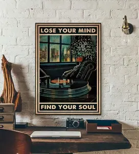 [Sale Off Up To 50%] [No Frame] Lose Your Mind Find Your Soul Vintage Music Poster, Pot Head Music Notes Art Print, Vinyl Print Canvas, Vintage Music Wall Decor Living Room