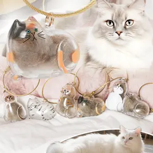 【Cat Owner Must-Have】1/6 Counts Transparent Cat Hair Fur Storage Capsule Keychain, Memory Charm, Pet Keepsake Decoration for Cat Lovers, 6 Cute Cat Designs Available, Keychain Kawaii