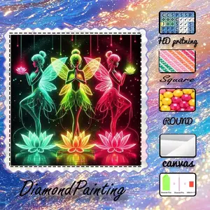 5D-DIY, high-quality velvet canvas, diamond art, diamond painting kit, Dream Fairy, vibrant colors, lotus background AB diamonds, fairy dust diamonds, crystal diamonds, perfect home decor, handmade diamond art painting kit, special craft diamond art kit