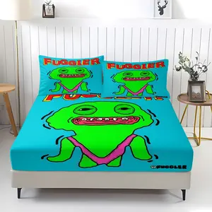 Fuggler Themed Bed Sheet (Including 1 Bed Sheet And 2 Pillowcases), Funny Ugly Monsters Patterned Bedding Set, Anti Slip Dust Cover Suitable For Bedroom Decoration For Teenagers