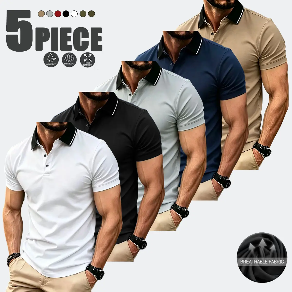 5-Pack Men’s Short-Sleeve Shirt Set – Casual, Breathable, Loose Fit, Comfortable, Versatile, Turn-Down Collar Tops for Summer; Ideal as a Birthday Gift, for Outdoor Activities, Important Occasions, and Office Wear,back to school,back to school shopping