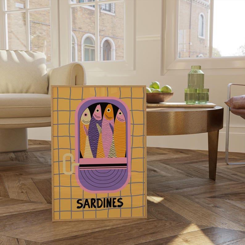 Sardines Wall Art Print, Tin Fish Art Print, Sardines Tin Print, Colorful Fish Print, Kitchen Wall Art, Trendy Wall Art, Seafood Wall Art