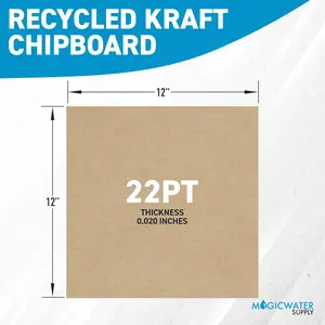 MagicWater Chipboard Sheet for DIY Projects - 12x12 Inch - 22 pt - Heavy Duty Kraft (0.020 Inch Thick) Paperboard, For Scrapbooking, Books, Picture Frame Backing, Arts Project & Crafts