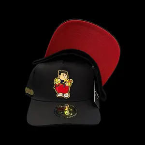 Exclusive Caps Black Hat with Red Bottom Rim nono Character Adjustable Snapback for Stylish Outfits
