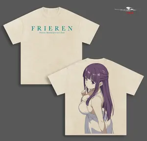 Fern Frieren Beyond Journey's End Anime Double Printed Vintage Washed Tee Unisex Oversize Anime Manga Washed Heavyweight Cotton T-shirt