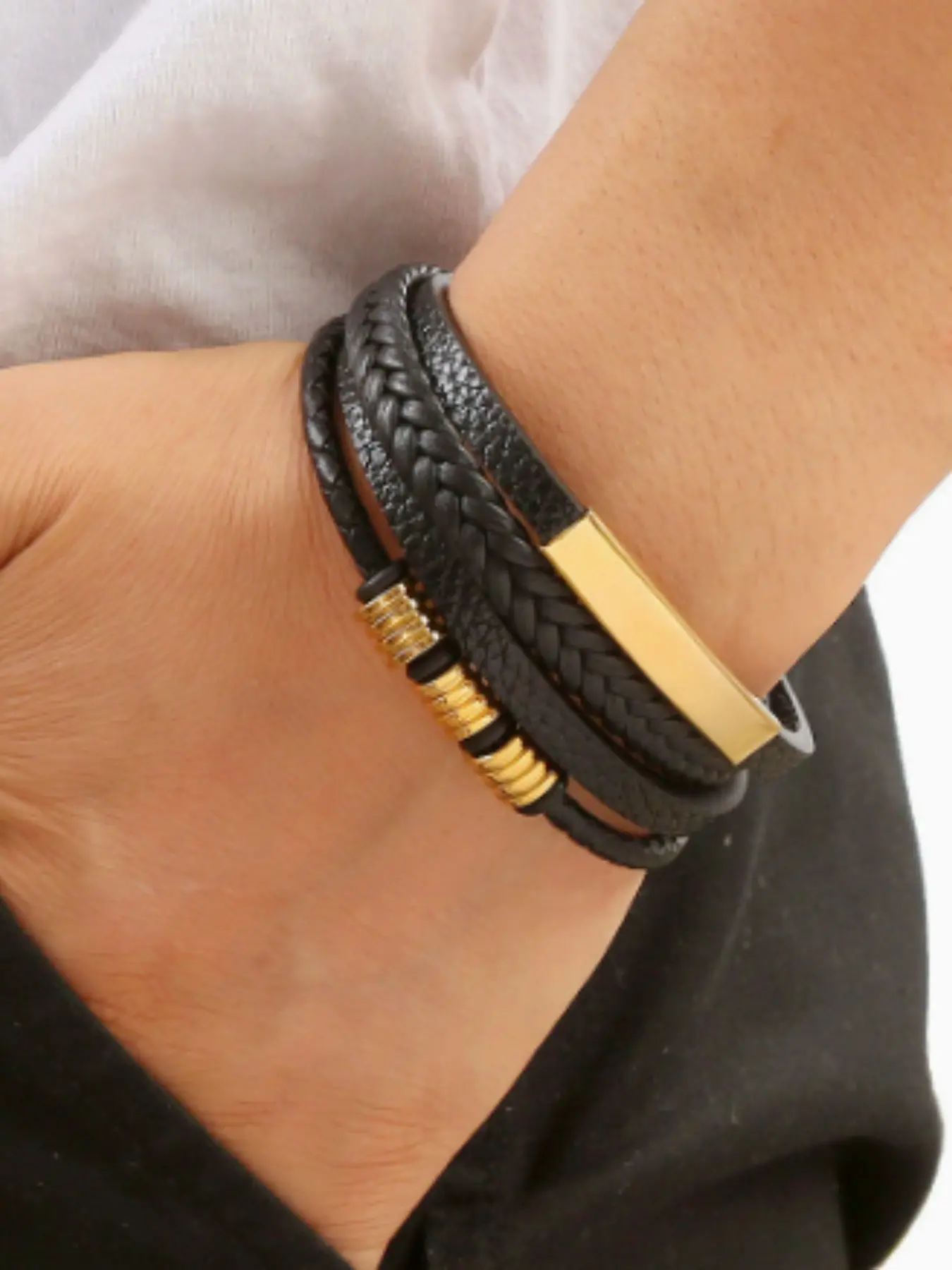 Men's Zinc Alloy Bracelet, Fashionable Braided Leather Punk Magnetic Buckle Wristband, New Style Hand Chain for Men, Leather and Metal Bracelet, Fashionable Bangles, Bracelet Jewelry, Braided Bracelets