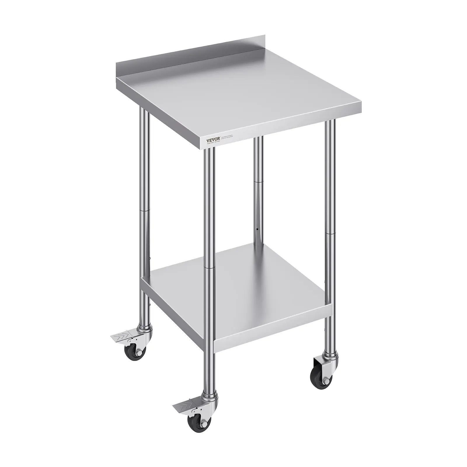 【Summerfinds】VEVOR Sturdy Heavy-Duty Stainless Steel Work Table (24x24x40 in) - Adjustable Height Kitchen Prep Table with Casters, Smooth Surface, Organizer Shelf for Restaurant, Garage, Office, Kneading Dough Use