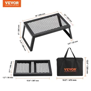 VEVOR Folding Campfire Grill, Heavy Duty Steel Mesh Grate, 18 Portable Camping Grates Over Fire Pit, Camp Fire Cooking Equipment with Legs Carrying Bag, Grilling Rack for Outdoor Open Flame Cooking