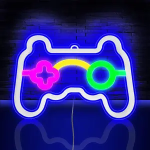 Gamer Neon Sign, Gamepad Controller Shape - USB/  LED Wall Light for Gaming Room Decor, Retro Arcade Gifts for Teens Boys