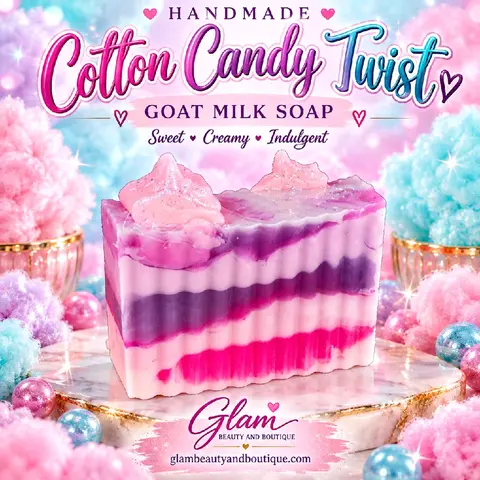 Handmade Cotton Candy Twist Goat Milk & Shea Butter Cleanser - Daily Hydrating Body Wash, Feminine Yoni Bar, Scented Makeup Brush Cleansing Bath Essential with Natural Moisture