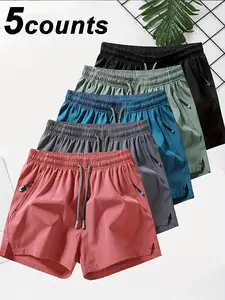 Pack of 5 summer men’s casual mid-length shorts—quick-drying, lightweight athletic shorts suitable for outdoor activities, running, and workouts; quick-drying and breathable to prevent sweat buildup; essential summer quick-drying men’s casual sports mid-l