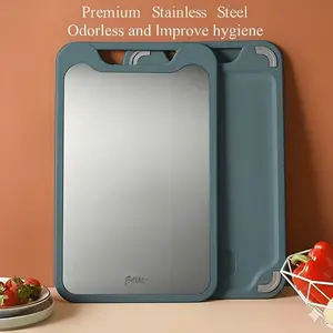 Premium Stainless Steel Dual-Sided Non-Slip Cutting Board - Kitchen Chopping Board with Hanging Holes, Easy to Clean & Durable, Food Grade Multi-Functional for Meat, Vegetables, Fruits, Home Cooking, Sleek Design, Highquality Material, Meal Preppers