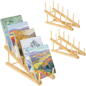 Rainmae 3 Pack Small Art Drying Rack Art Storage Rack for Classroom 5 Layers Paint Display Rack Wood Storage Stand for Canvas, Art Storage Organizer for Painting Canvas, Wooden Tabletop Art Rack