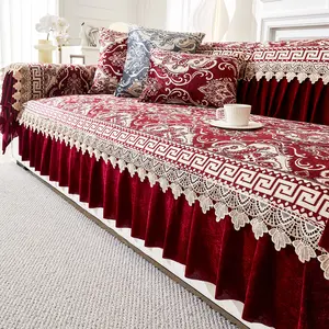 1PC European Floral Hem Sofa Cushion, Luxury Anti-Slip Couch Pad, Sofa Slipcover, Machine Washable, Pet-Friendly, Suitable for Bedroom & Living Room, All-Season Use