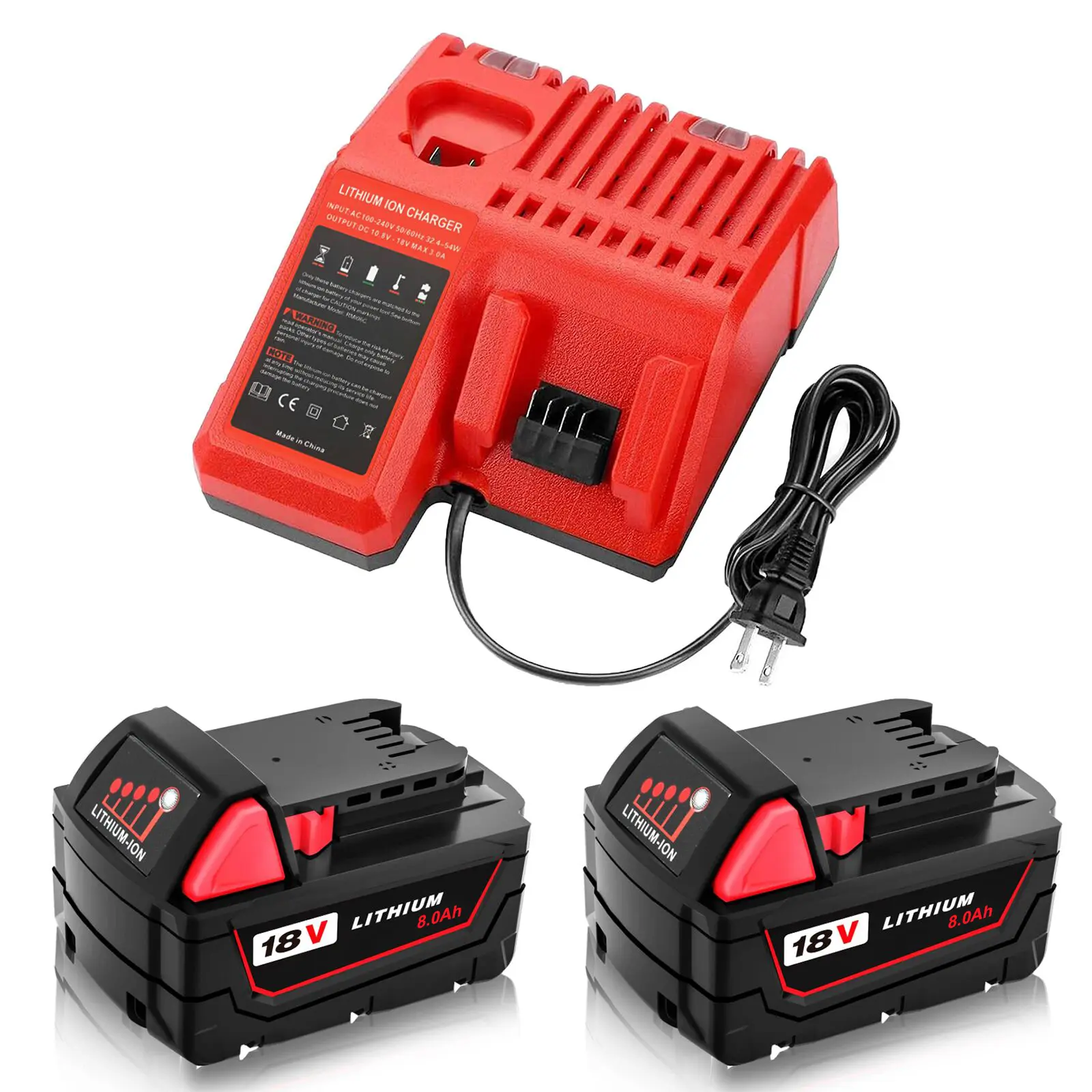 Heavy-Duty 8.0Ah Lithium Rechargeable Replacement Milwaukee M18 Battery 2-Pack - Perfect Fit for 48-11-1862, Power Tool Accessories, Ideal for Tool Users, Lithium Rechargeable Battery