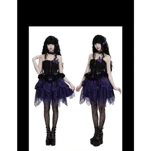 Butterfly-Detailed Corset & Lace Skirt Set (Black/Purple Options): Skip plain, unmemorable outfits! Perfect for goth-themed parties, date nights & girls’ hangs-Eye-catching, edgy-chic with romantic lace texture # CorsetSkirtSet # GothFashion # PartyOutfit