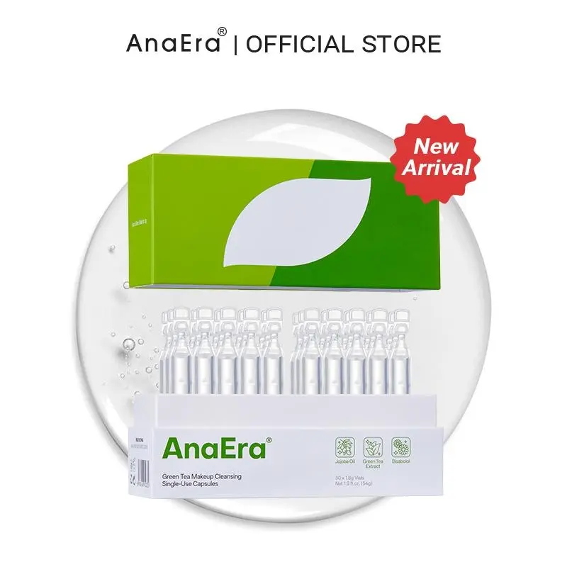 [New] AnaEra Green Tea Makeup Cleansing Oil, Lightweight Facial Cleanser for Deep Pore Cleansing, Removes Makeup, Sunscreen, Blackheads and Impurities, Leaves Skin Soft, Dewy and Glowing, All Skin Types, 30 × 1.8g