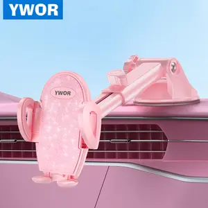 YWOR Pink Phone Mount for Car, [Military-Grade Suction] Universal Cell Phone Holder for Your Car Dashboard Windshield Window, Automobile Cradle Fit for iPhone All Smartphones with Thick Case.Christmas gifts