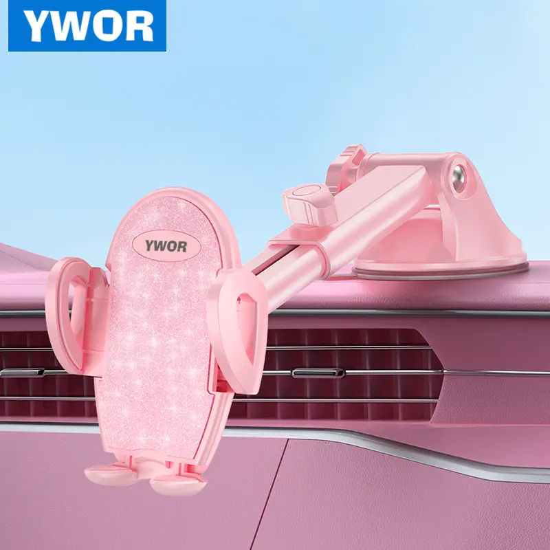YWOR Pink Vacuum Suction Phone Holder for Car, Military-Grade Dashboard-Windshield Cradle Mount, Compact Hands-Free Universal Compatible Mounts & Holders for iPhone & All Thick-Case Smartphones, Christmas Gift, Car Phone Holders, Compact Phone Mounts & Ho