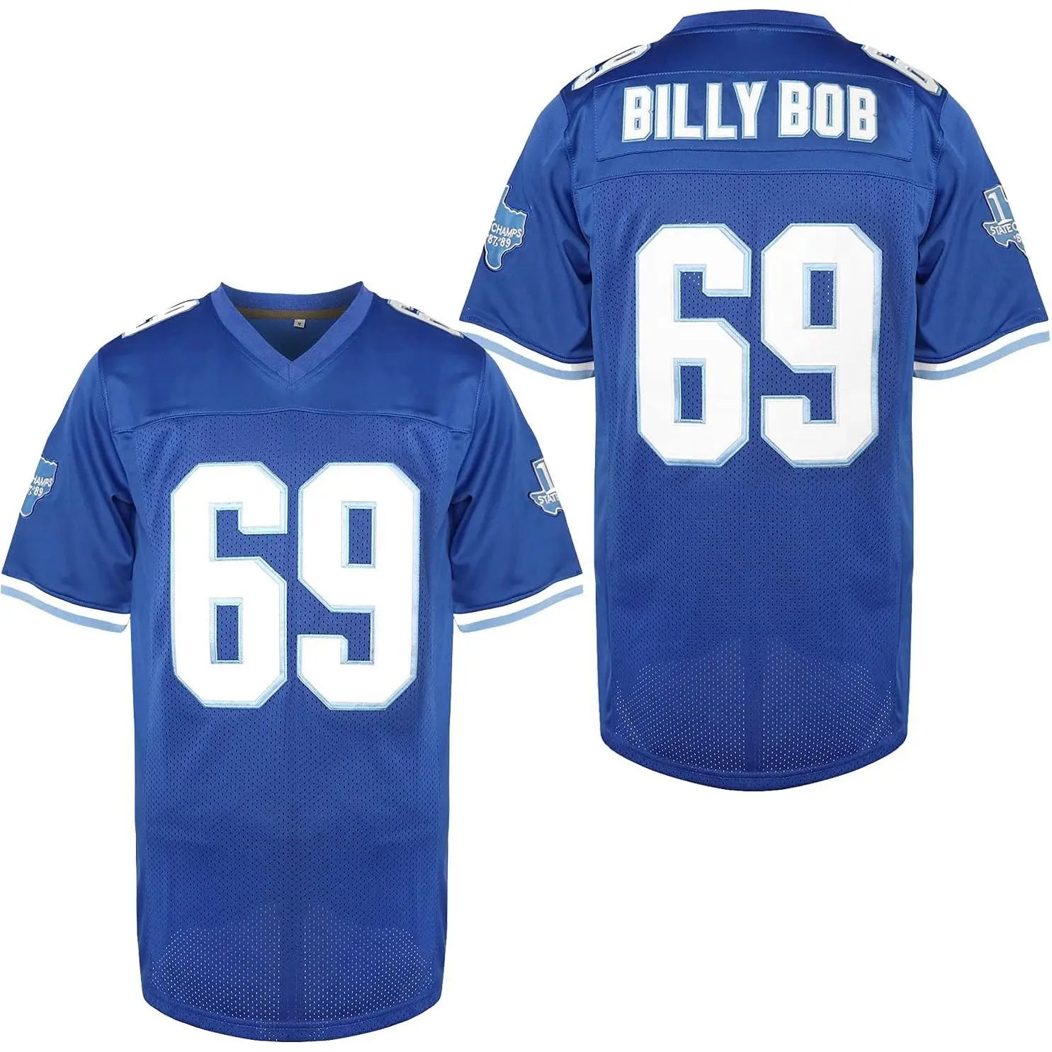 Men's Billy Bob #69 Texas Football Jersey Blue Color Stitched Size S-3XL, V-neck Short Sleeve Rugby Shirt