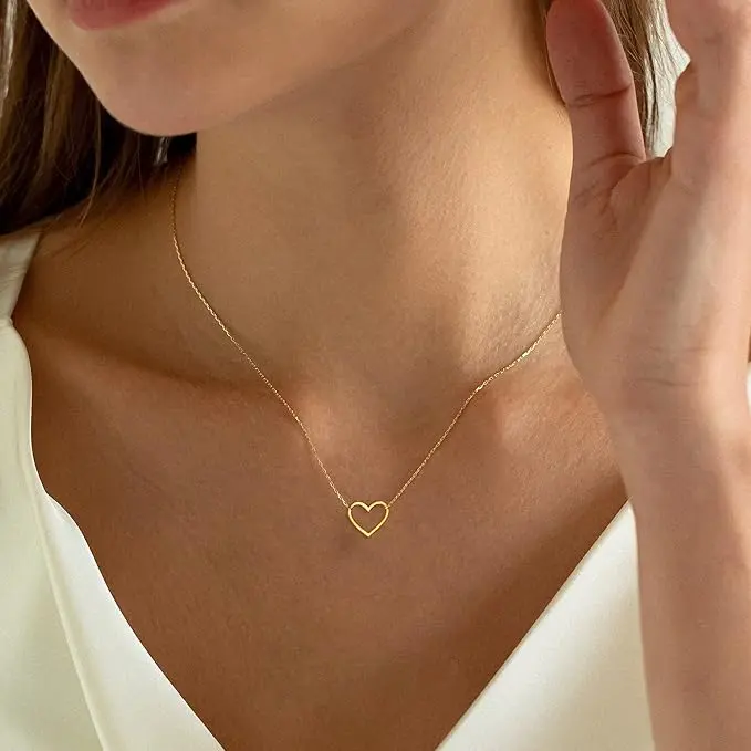VIROMY Simple Gold Necklace Cute Tiny 14k Gold Plated Choker Necklaces Hollow Heart Necklace for Women Dainty Gold Necklaces Minimalist Trendy Jewelry Gifts