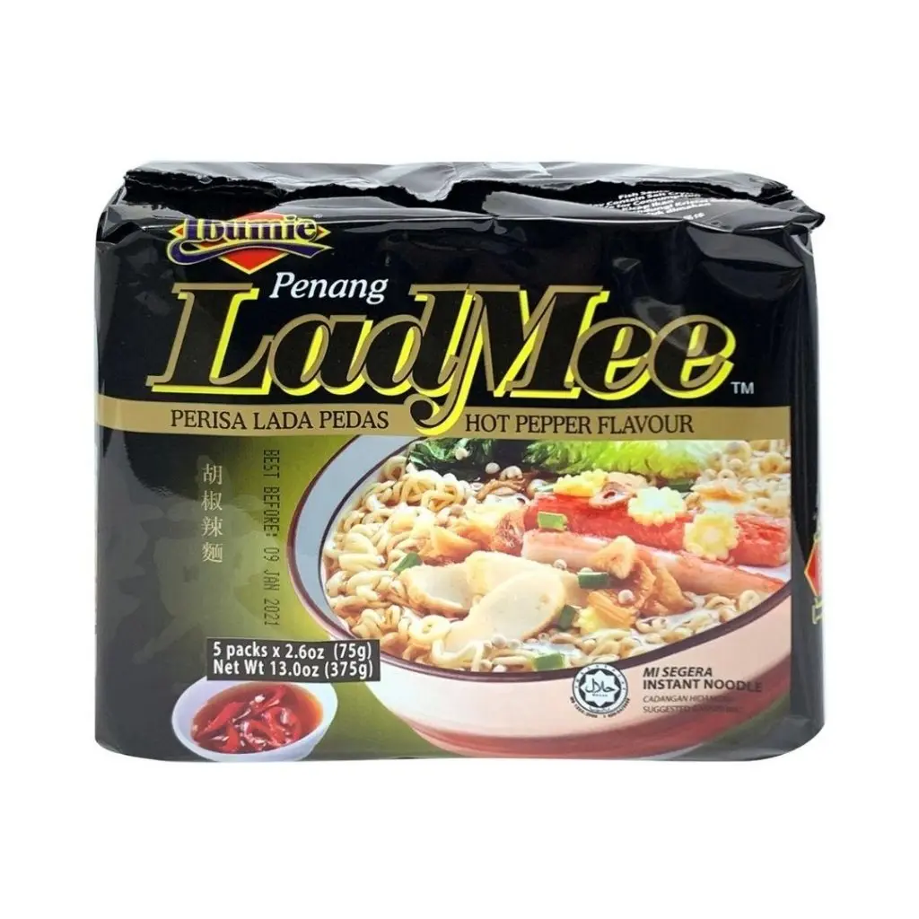Ibumie Penang Ladmee Spicy Instant Food, Hot Pepper Flavor - 75g x 5 Pack, Ambient, Fiery Dry Noodle