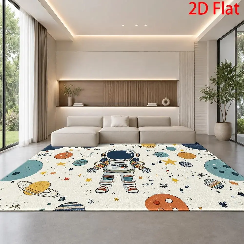 Large Oversized Space-Themed Rug Suitable for Living Room, Bedroom & - Machine Washable with Astronaut & Cosmic, Soft Suitable for /Outdoor Use, Jumbo Rectangular Covering, 2D Flat