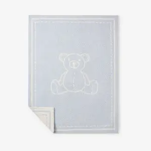 Pale Blue Teddy Bear Feather Knit Baby Blanket