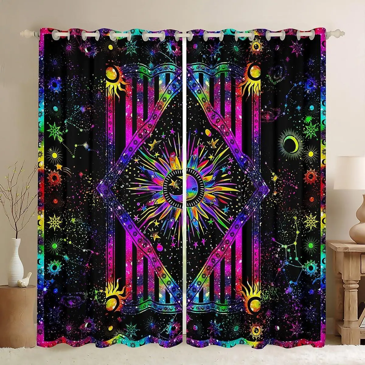 Sun Tie Dye Window Curtains Cosmic Moon Sun Constellations Horoscopes Curtains Psychedelic Galaxy Astrology Blackout Curtains Bohemian Boho Hippie Hippy Window Treatments