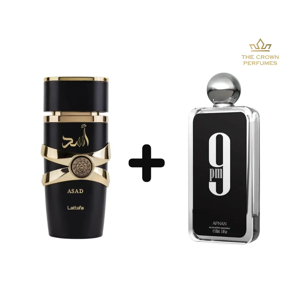 Lattafa Asad + Afnan 9PM Men's Fragrance Multi-Pack Gift Bundle, 2x 100ml (3.4 oz) Bold, Long-Lasting Perfumes
