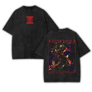 Warhammer 40K Death Watch Oversized Tshirts for Men Gym Vintage Heavyweight TShirts Cotton Acid Wash Baggy gaming tees