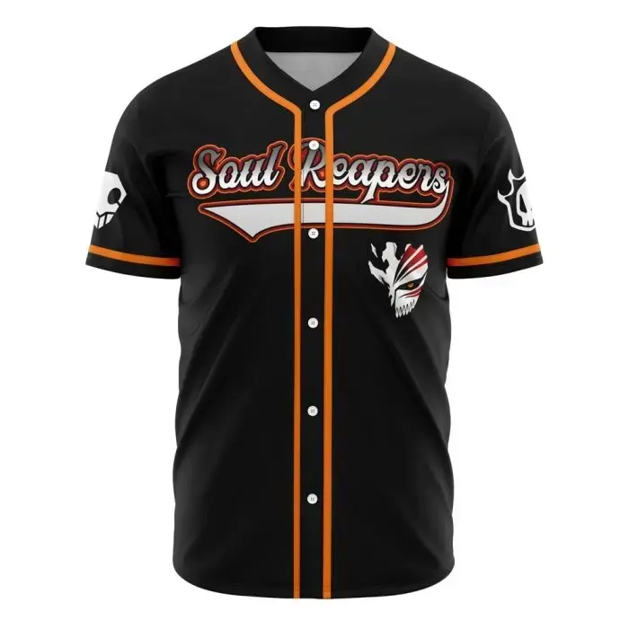 Bleach Anime Kurosaki Ichigo Cosplay Baseball Jersey Shirt, Premium Breathable Polyester Button Up Streetwear, Vibrant Graphic Print Sportswear, Perfect Gift for Otaku Fans